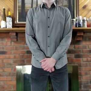 Men's H&M Gray Casual Button-up Dress Shirt (Slim)